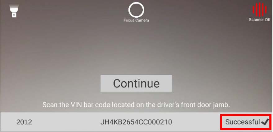 This screen will appear when V-SMART accepts the VIN
