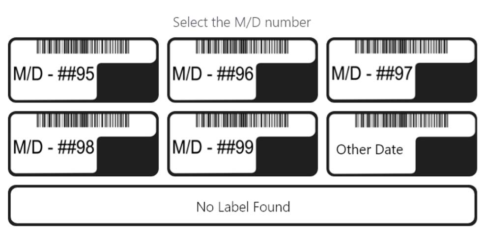 If the last two digits of the M/D number are 95, 96, 97, 98, or 99, select the correct M/D number listed