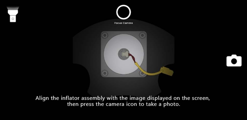 V-SMART will show an example of how to line up the inflator to take the documentation photo. Select the Camera icon to take the photo