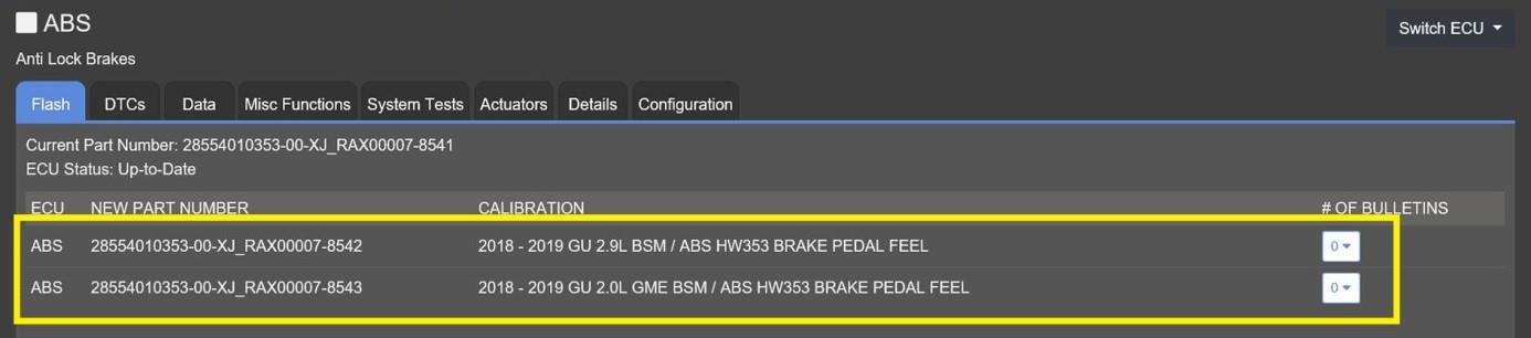 Figure 10 – ABS/BSM Brake Pedal Feel Software Flash Files