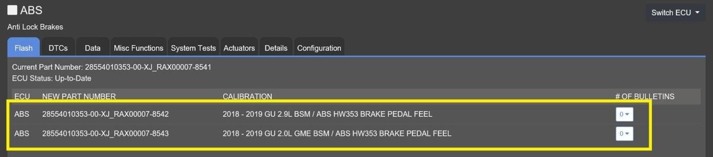 Figure 17 – ABS/BSM Brake Pedal Feel Software Flash Files