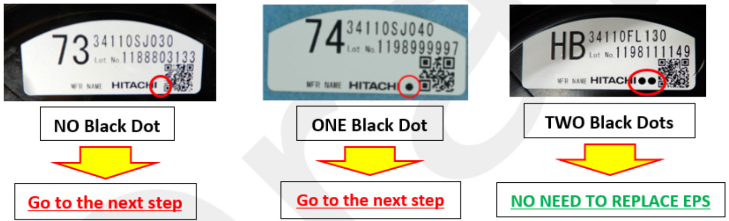 Inspect the label for black dots