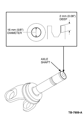 Drill out axle shaft pilot hole to 16 mm (5/8") diameter and 2 mm (0.08") deep